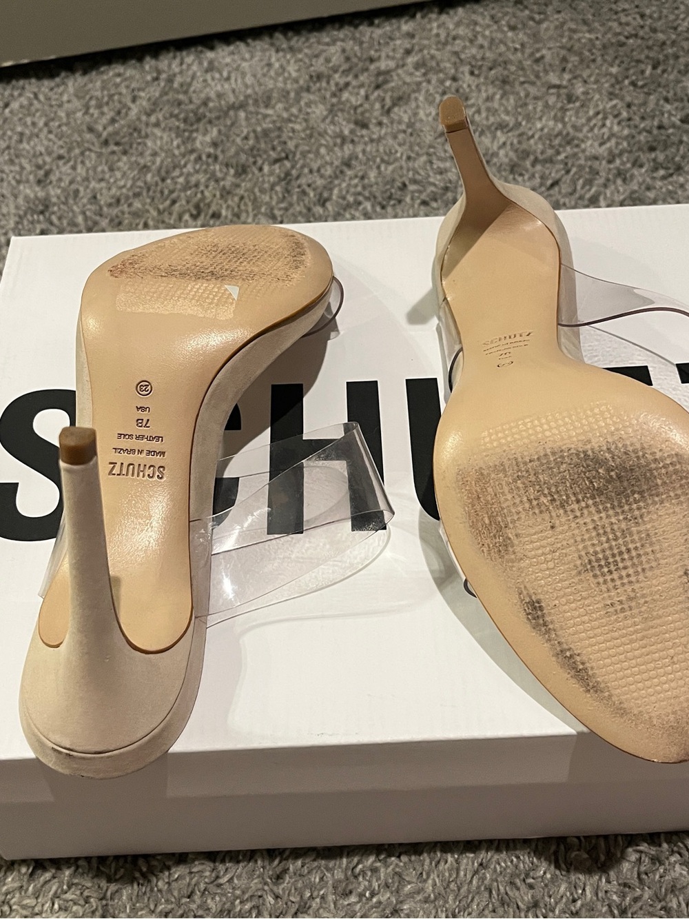 SCHUTZ Nude Clear-Strap Mule Heels - Picture 3 of 5